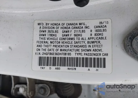 2013 Honda Civic Si from USA, damaged, VIN 2HGFB6E56DH708185